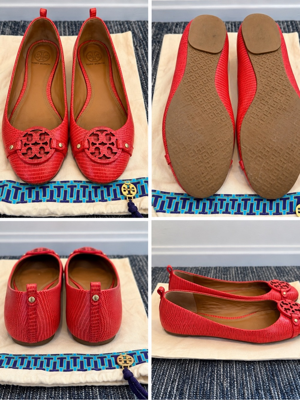 Tory Burch Coral-Red Reva Logo Ballet Flats
